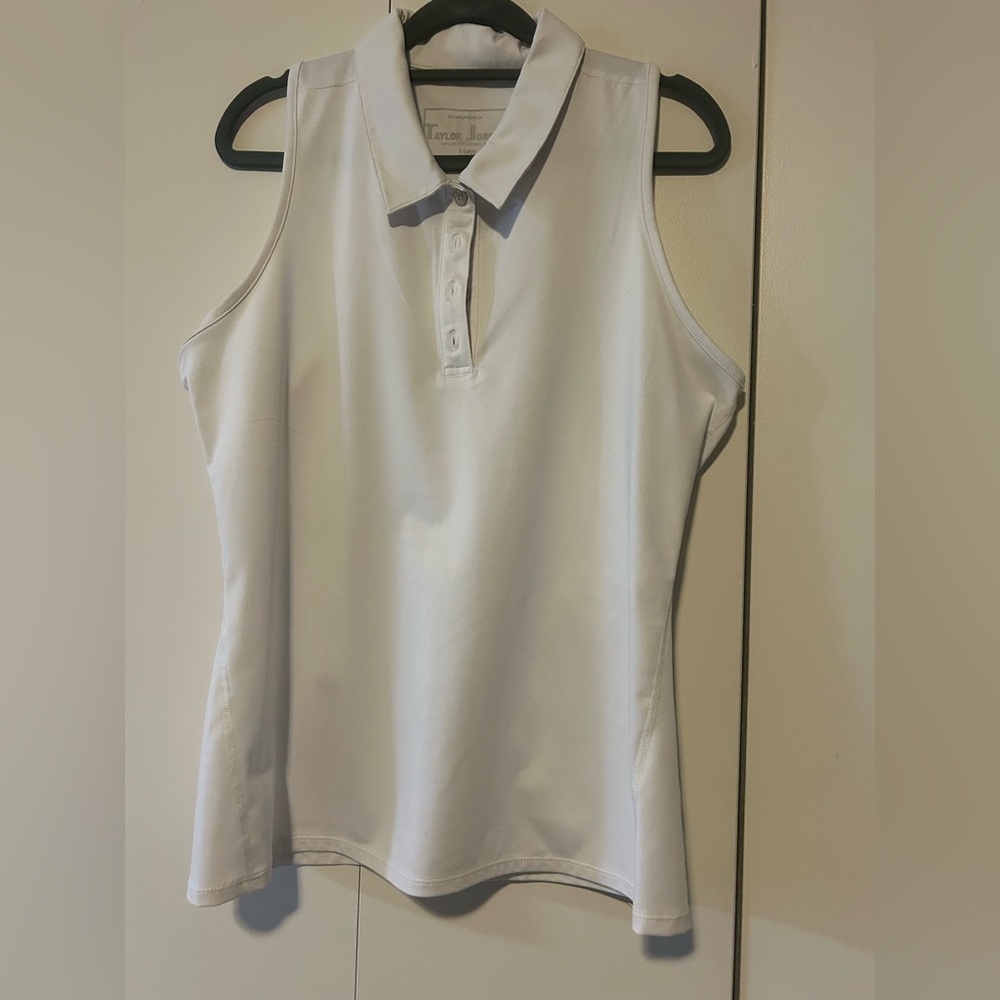 Women's White Sleeveless Polo Top golf racerback